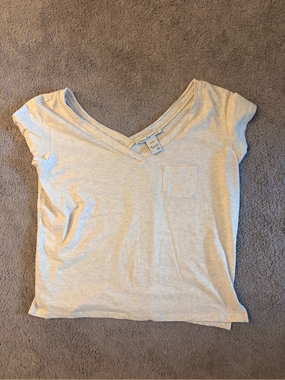 American Rag Light Beige V-Neck Pocket Tee